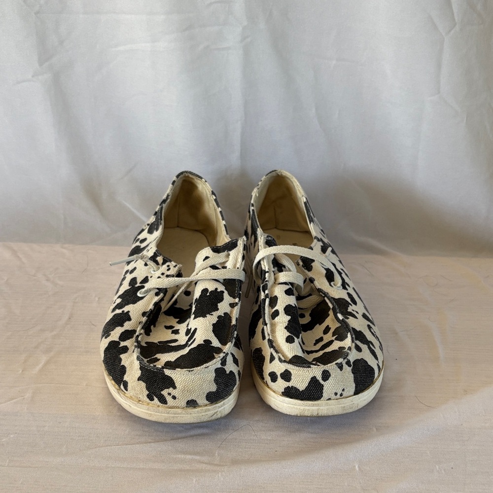 Cow Print Canvas Lace-Up Shoes - Black & White